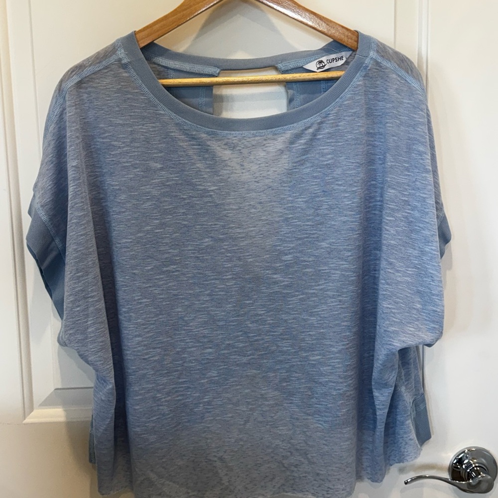 Cupshe Heathered Light Blue Short-Sleeve Relaxed Top NWT